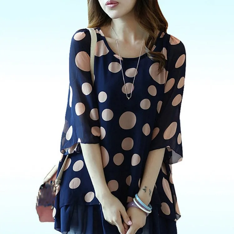 2019 Summer Women Korean Loose Office Lady Blouse Sweet Beach Ruffles Shirts Flare Sleeve Polka Dot Chiffon Blouse Tops