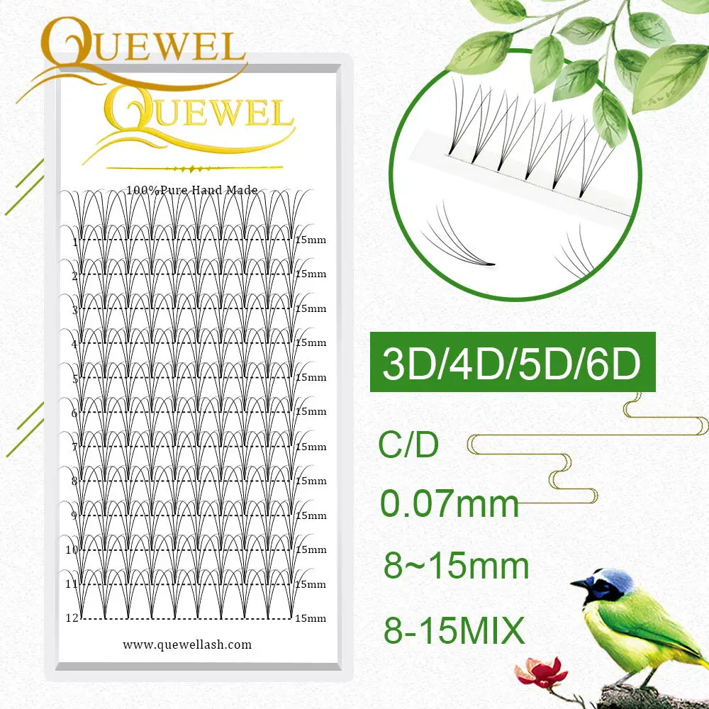 

Quewel Bunch Eyelash Extensions 3D-6D Russian Volume Individual Eyelashes Extensions 0.07mm Lash C/D Curl Soft Natural Thick LY
