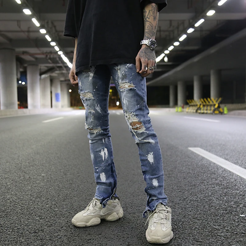 Bottom Zipper Destroyed Jeans Skinny 