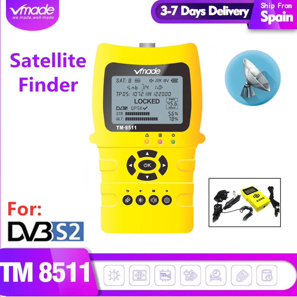 

DVB-S2 compliant TM-8511 Satellite Finder High Definition Satellite Meter Finder for HD DVB S2 V7 HD,V8 NOVA,V9 SUPER TV BOX