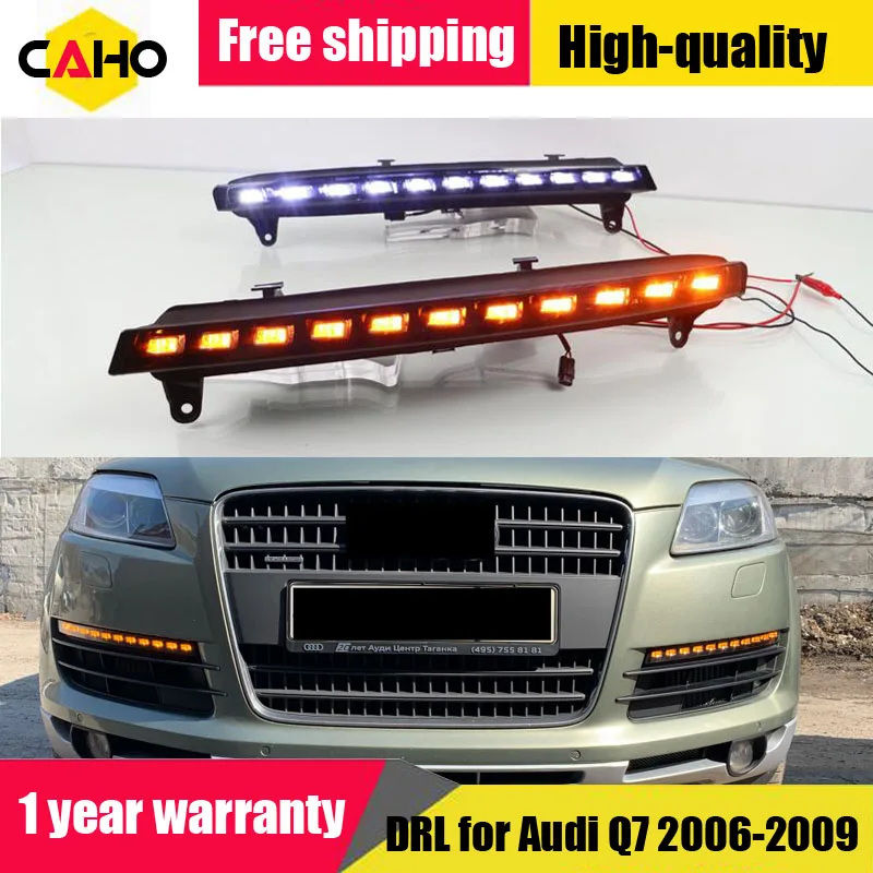 

2pcs Daytime Running Light For Audi Q7 2006 2007 2008 2009 Yellow Turn Signal Function Car DRL Waterproof 12V LED Fog Lamp Bulb