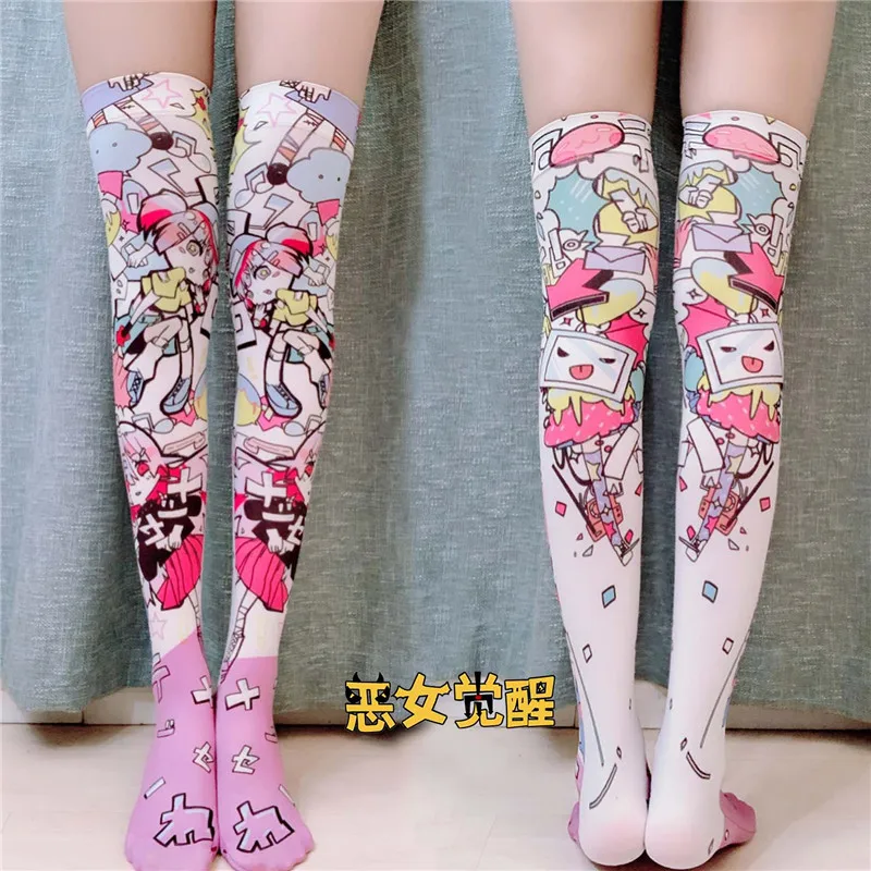 Японские девушки аниме шаблон мультфильм чулки с принтом девушки Лолита бархатные гетры выше колена Косплей выше колена 120D чулки