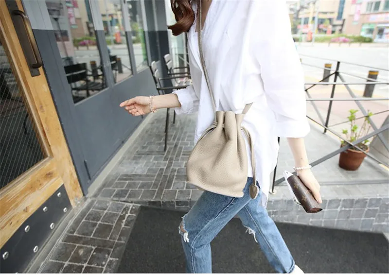 MJ Genuine Leather Women Bag Real Cow Leather Crossbody Handbag Female Small Shoulder Bag Ladies Bucket Messenger Bags for Girls (29)