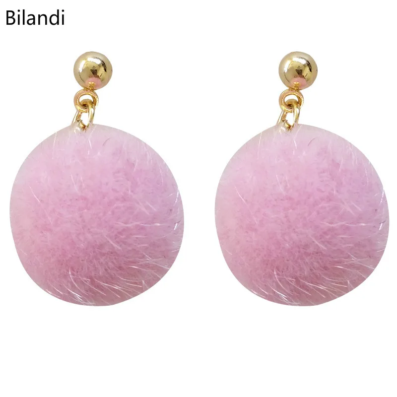 

Sweet Warm White Pink Black Pompon Drop Earring For Woman Jewerly