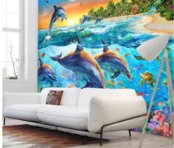 Пользовательские росписи фото 3d обои синий океан плавать дельфины комнаты Декор картина живопись 3d настенные фрески обои для стен 3 d
