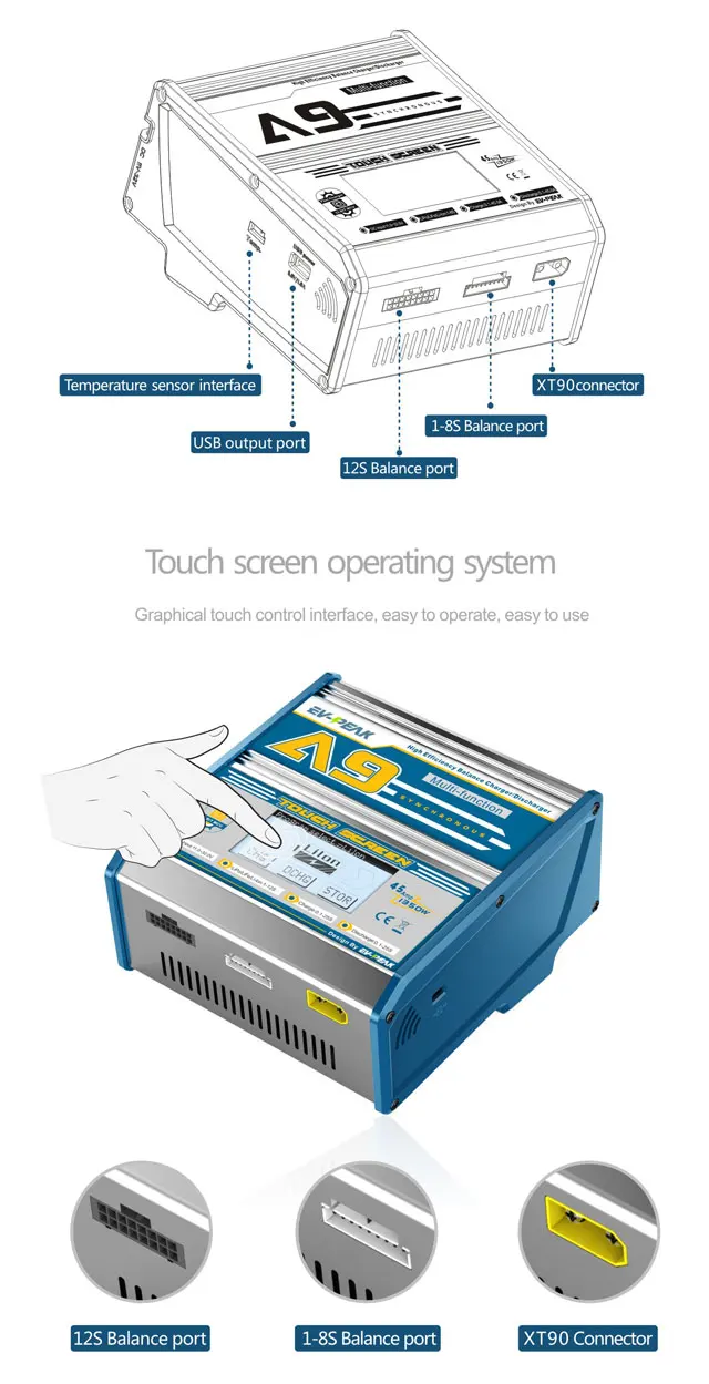 EV-PEAK A9 1350 ватт 25А Высокая емкость перезаряжаемый 1-8 ячеек Аккумулятор DC баланс зарядное устройство с сенсорным экраном