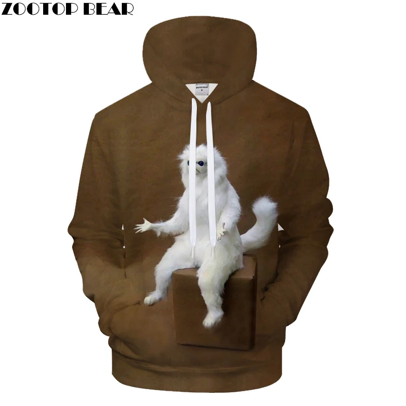 White Funny Animal Mens Hoodies 3D Printing Hoody Pullover Fashion