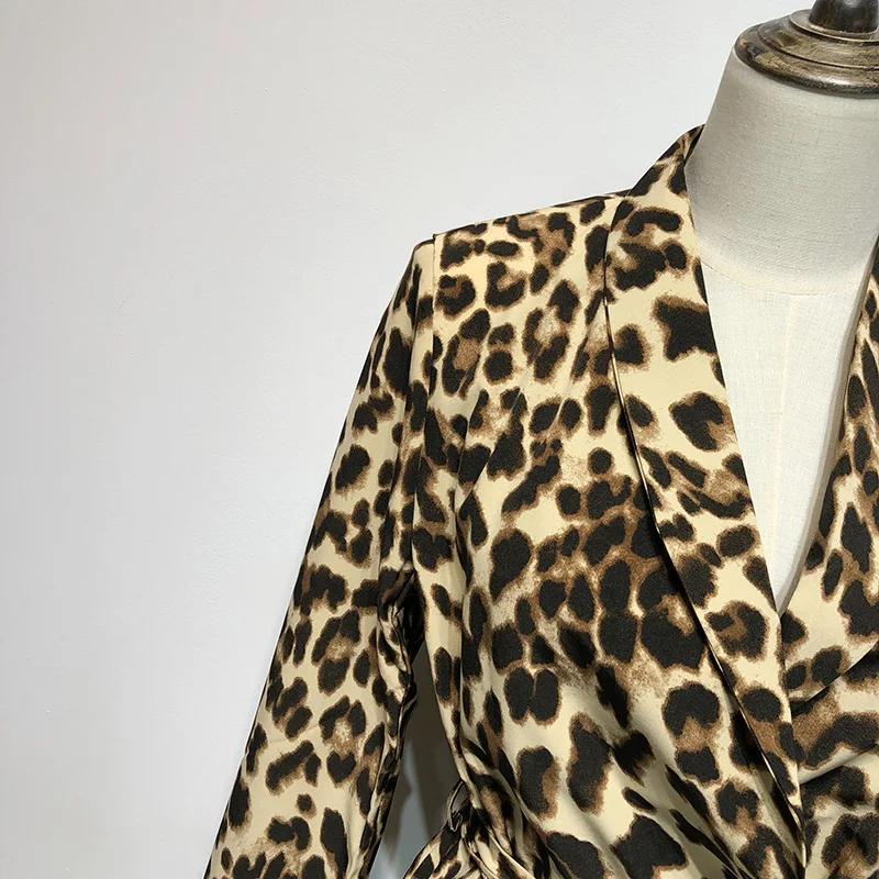 Весна и осень свободный Леопардовый костюм куртка с длинными рукавами женские пиджаки пальто