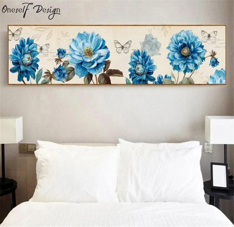 

2019 New Style 5D Diamond Painting Living Room Floral Bedroom Blue Floral Bedside Painting Diamond Cross Stitch Diamond Painting