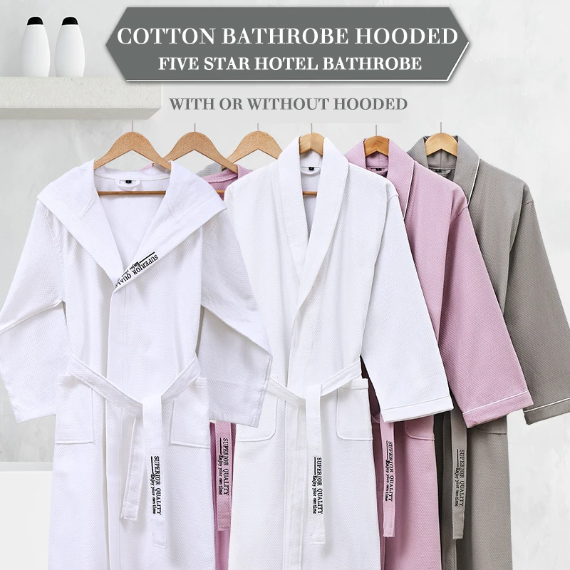 

Cotton Waffle Bathrobe Men Summer Long Hooded Men's Robe Bride Male Kimono Thin String Bathrobes Couple Loose Home Bathrobe