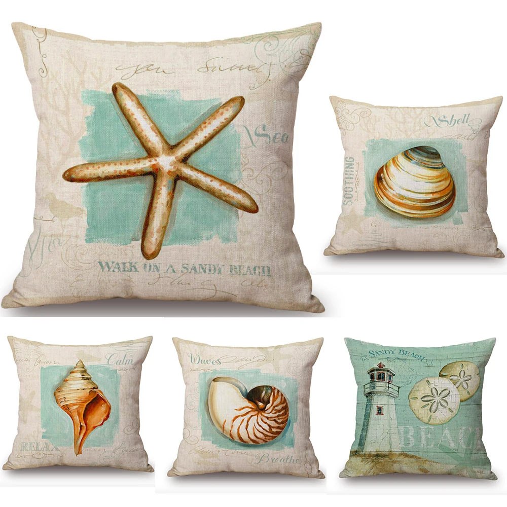 

Sea Shell Lighthouse Ocean Starfish Neck Body Pillowcase Linen Bed Pillows Cover Couch Seat Cushion Throw Pillow Home Decoration