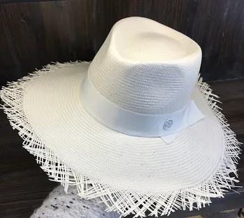 

01903-HQSW256002 Handmade white straw knitted Exquisite Superior quality beach fedoras cap men women leisure panama hat
