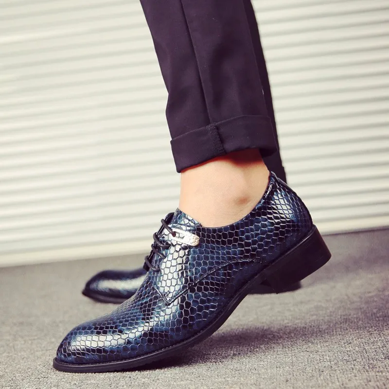 men footwear 2016 studs shoes luxury brand moccasins snake skin ballet flats glossy patent leather brogue oxford shoes for men (27)