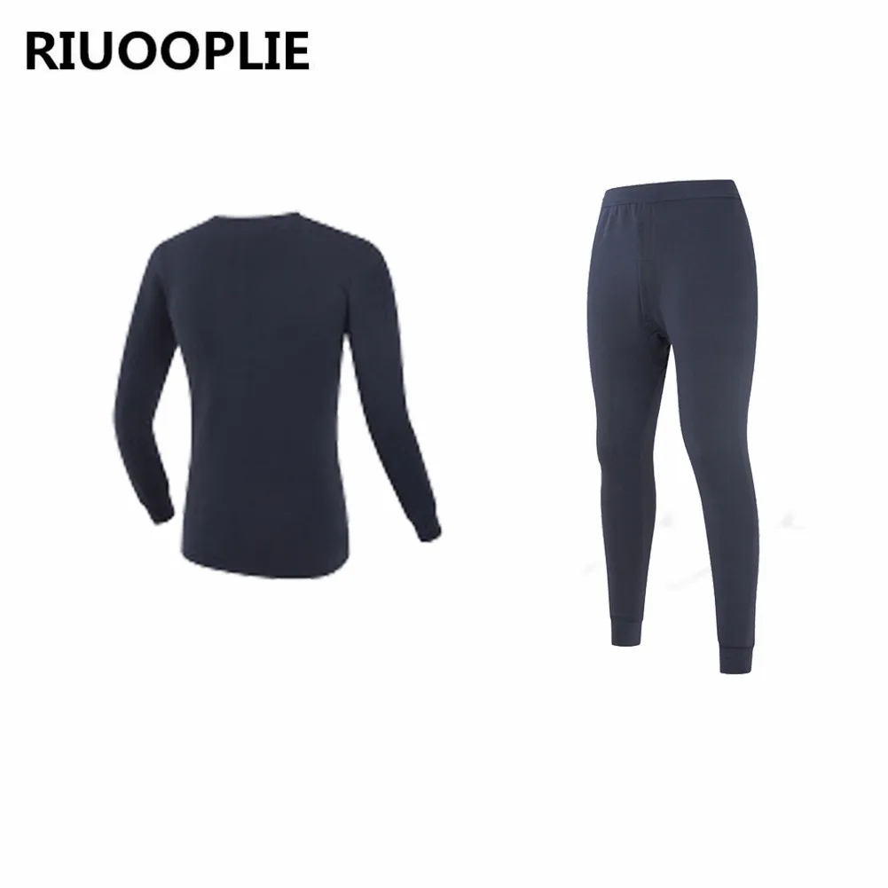 

RIUOOPLIE Mens Solid Thermal Long Sleeves Top Bottom Underwear Trousers T Shirt Set