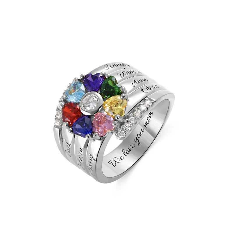 

AILIN 925 Sterling Silver Heart Birthstone Ring With Seven Names Birthstone Rings For Mothers Day Jewelry