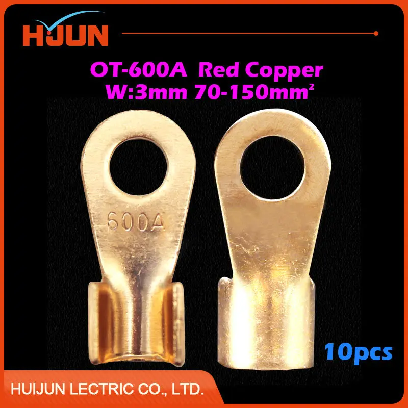 

10pcs/lot OT-600A 16.2mm Dia Red Copper Circular Splice Crimp Terminal Wire Naked Connector for 70-150 Square Cable FreeShipping