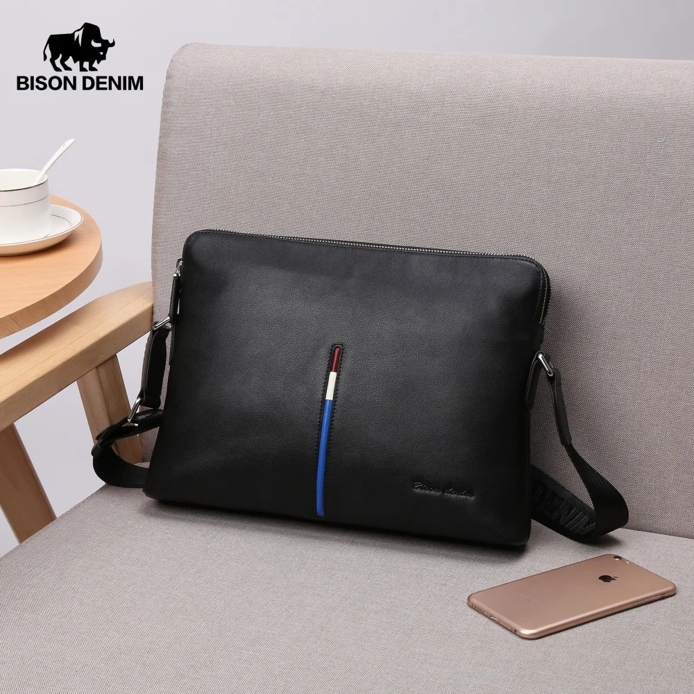 

BISON DENIM Genuine Leather Men Bag Business Male Crossbody Shoulder Bags Zipper Designer Handbag Russia Warehouse Clearance