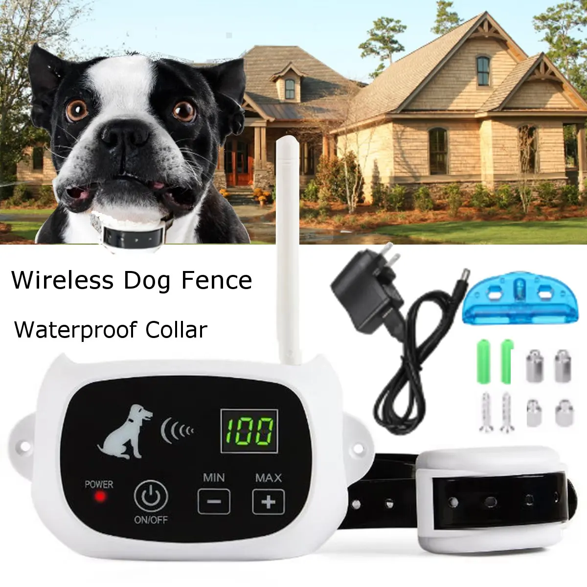 

Wireless Dog Fence Pet Containment System Transmitter Collar Waterproof Rechargeable Pet Trainer Dog Pet Electronic Fence
