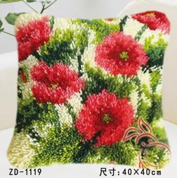 

Pillow"do it yourself"flower method needlework kit latch hook rug kit Unfinshed embroidered carpet pattern big Red flower