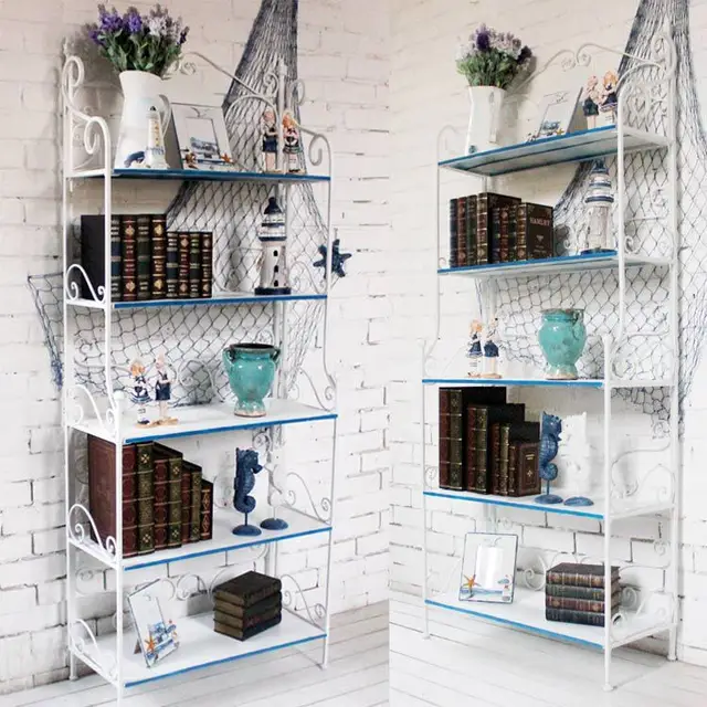 Mediterranean Five Racks Shelf Bookcase White Wrought Iron Floor Mediterranean Five Racks Shelf Bookcase White Wrought Iron Floor Collapsible Flower Display Storage