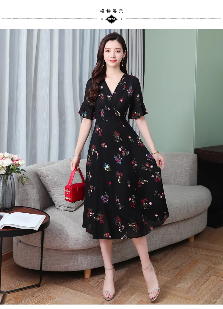 Для женщин обтягивающее элегантное на выход Vestido 2019 Винтаж плюс Размеры черные пикантные сарафан Boho новые летние цветочные шифон Beach миди