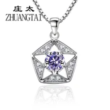

ZHUANGTAI Jewelry Trendy Women Chain Necklace White Purple Cubic Zirconia Geometric Pendants Long Chokers Wholesale Bijoux