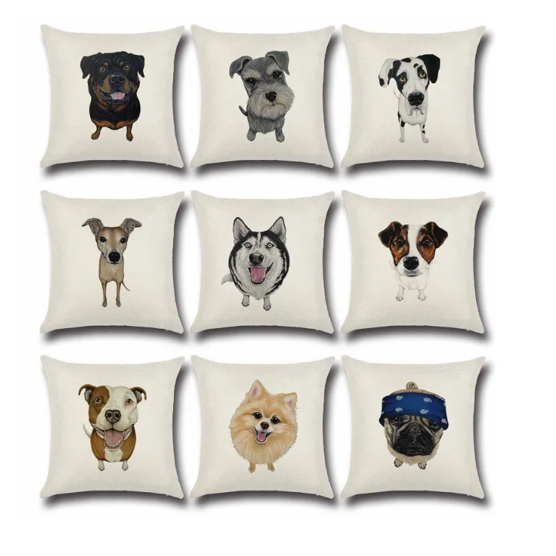 

Cartoon Pet Dog Sketch Cushion Cover Home Sofa Square Throw pillow covers Cotton Linen Decorative Pillowcases 45x45cm 9 Style
