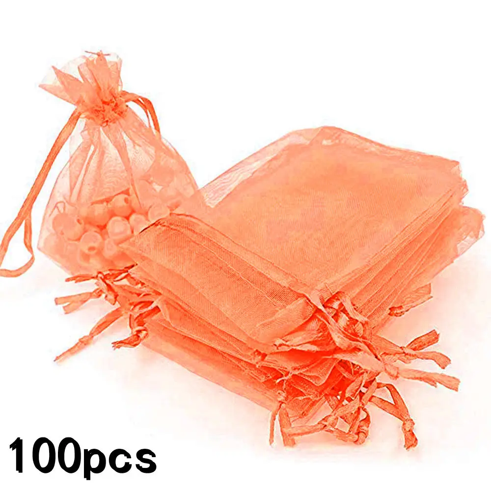 100 шт держатели для подарков Рождественская упаковка сумки из органзы праздничные вечерние пакеты для упаковки DIY свадебные мешки марлевые мешочки - Цвет: Orange