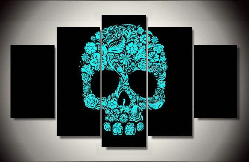 5 Panel Framed Printed Skull pattern Painting on canvas room decoration