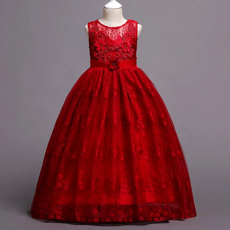 

Kids Fashion 2019 Children Clothing Girls Mesh Elegant Princess Wedding Dress Appliques Flower Ankle-Length Dress Christmas
