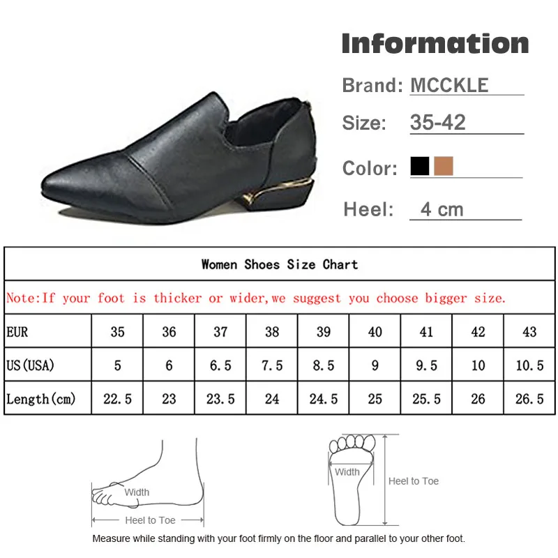 MCCKLE/женские лоферы; обувь из мягкой кожи; женские слипоны на низком каблуке; повседневная обувь с острым носком; Классическая однотонная женская обувь с закрытым носком