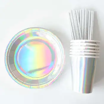 

45pcs/lot Gold Silve Foil Letter Disposable Tableware Party Paper Plates Baby Shower Birthday Party Supplies Paper Cup Tableware