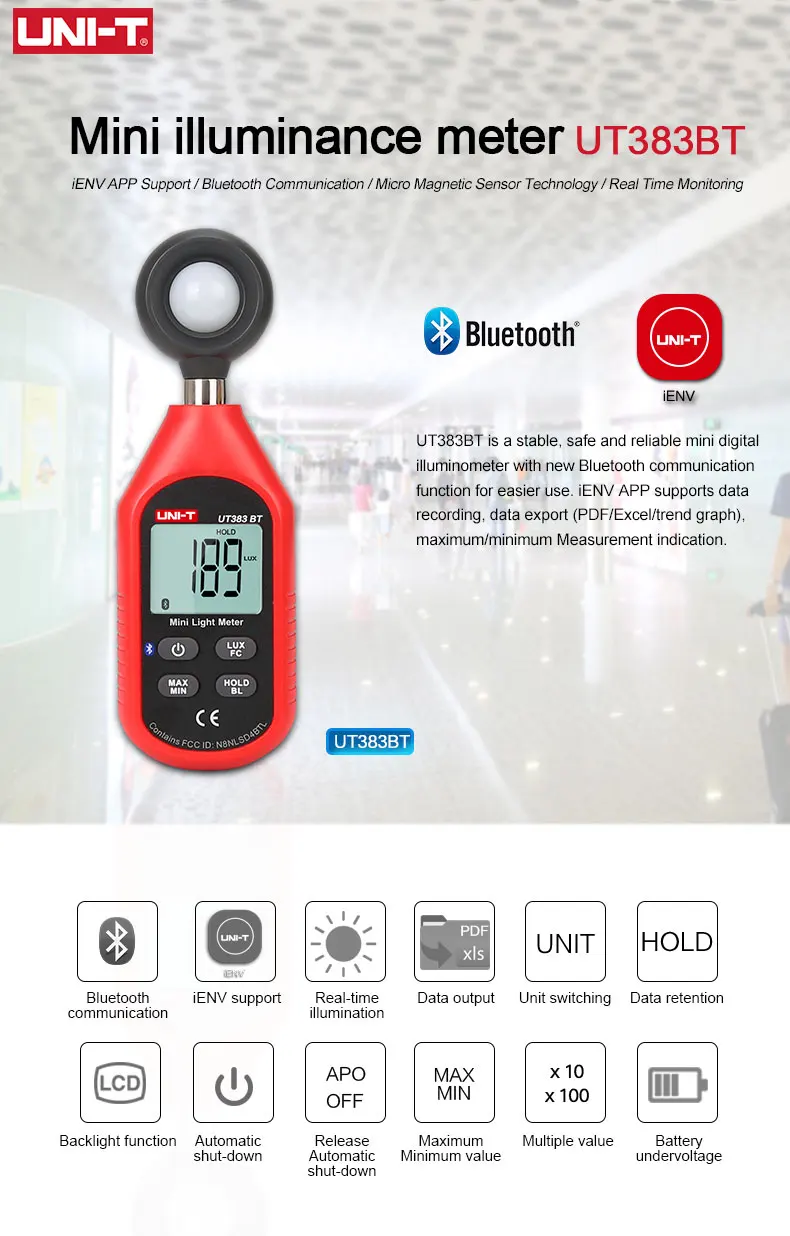 mini luxmeter lux fc equipamento de teste ambiental bluetooth digital medidor de luz handheld iluminômetro