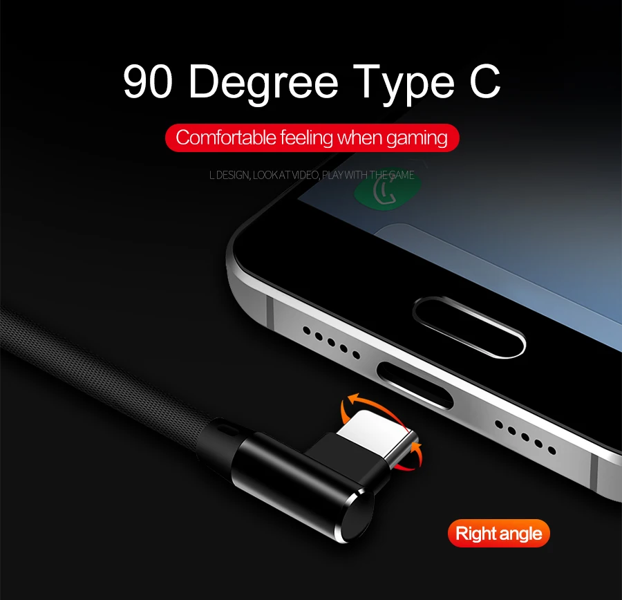 90 градусов L type-c 3,1 шнур данных зарядное устройство Usb-c для samsung Xiaomi huawei USBC type C 2.4A 2A Быстрая зарядка Usb C кабель usb type C