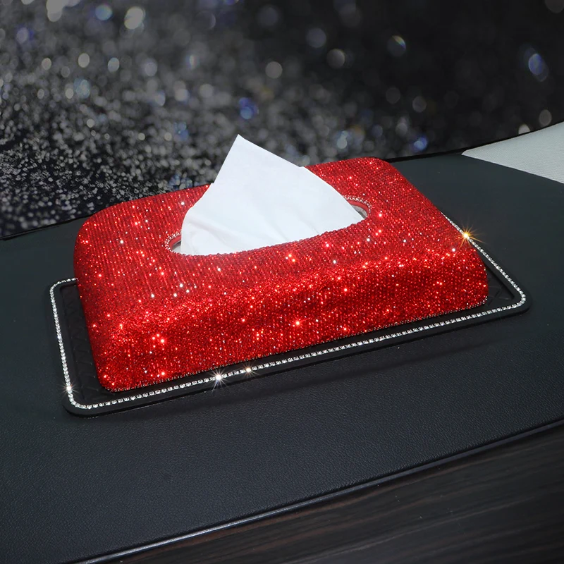 Red Rhinestone Car Interior Accessories For Women Diamond Steering Wheel  Cover Crystal Car Mount Holder Keychain Tissue Box Deco - Steering Covers -  AliExpress