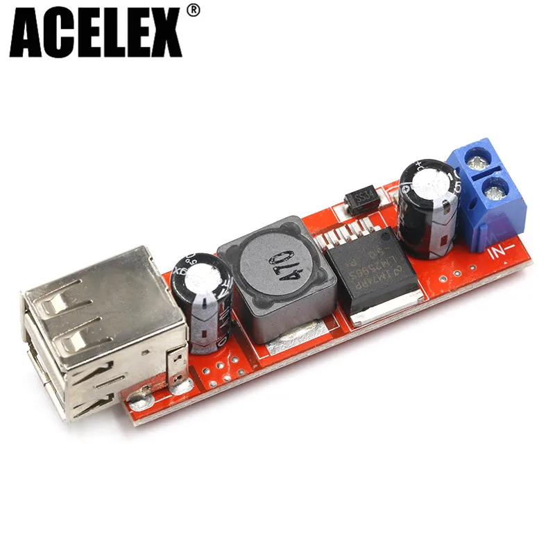 

Dual USB Output DC-DC Step Down Buck Power Module 9V/12V/24V/36V to 5V USB 3A for Vehicle Charger LM2596