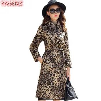 

YAGENZ Casual style Plus size Long Coat Women Trench Coat Leopard Print Windbreaker Coat Spring Autumn Women Tops Long sleeve527