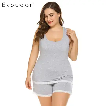 

Ekouaer Plus Size Sleepwear Women Pajamas Set Tank Top and Shorts Lounge Wear Female Lingerie Nightwear Sets Home Clothes XL-5XL