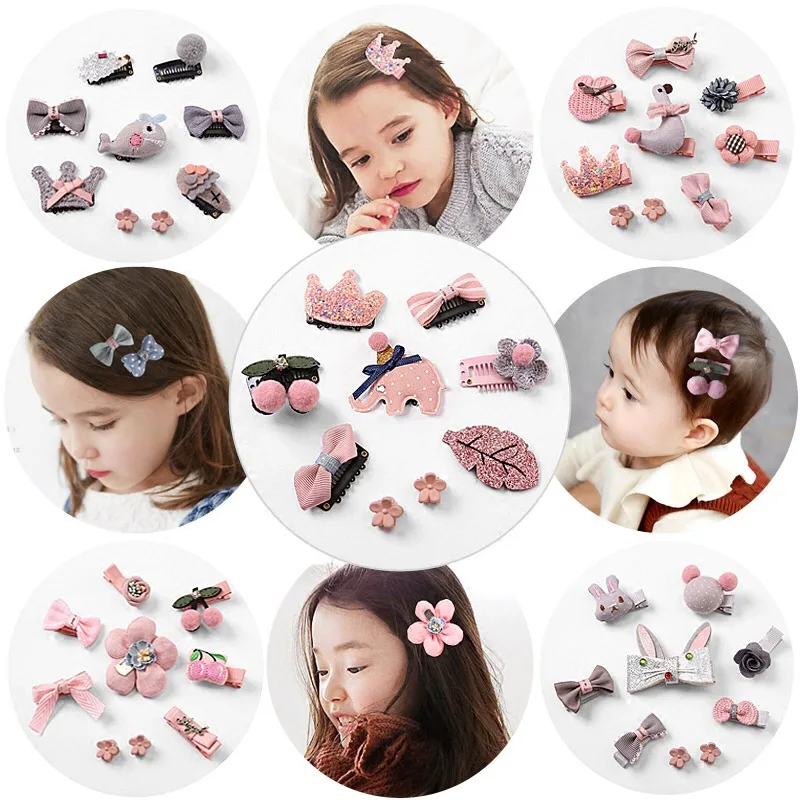 

glittery sweet Bowknot Flower Kids Hairpins Set 1 Box Baby Hair Clips Headwear Girls Barrettes Hair Accessories Birthday Gift