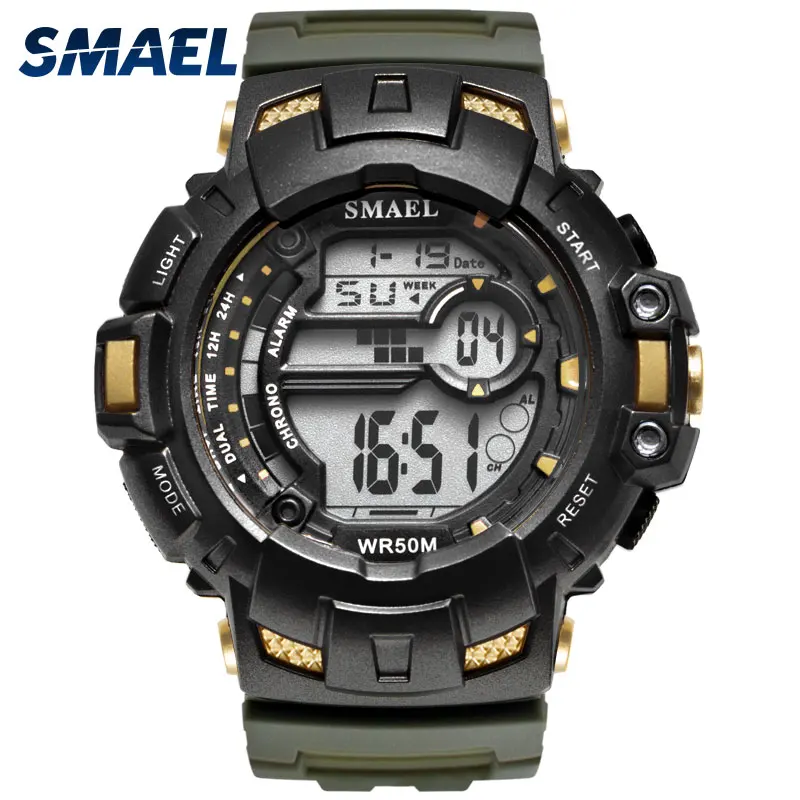 

LED Digital Wrsitwatches 1532A SMAEL Army Green Clocks Men S Shock Resistant Military Watches Band Sport Wtaches 50M Waterproof
