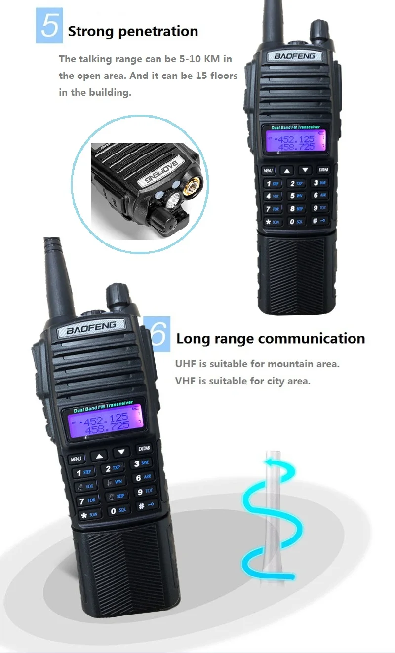 1/2/3 шт. BAOFENG UV-82 8 Вт 3800 мА/ч, иди и болтай Walkie Talkie радио 10 км двойной PTT UHF VHF Ham CB радио FM трансивер Walkie Talkie двухстороннее радио высокое Мощность передатчик УФ