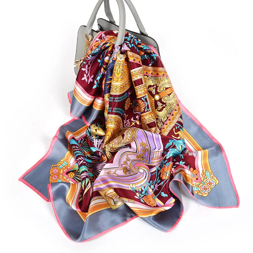 [BYSIFA] женские шарфы, новинка, шелковый шарф, модный бренд, роскошный, чистый шелк, синий шарф, шаль, весна, осень, зима, шарфы, 88*88 см - Цвет: grey pink 11