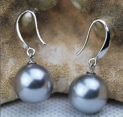 

Charming 15-16mm Gray South Sea Shell Pearl Earring >Dongguan girl Store free shipping