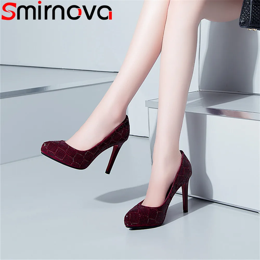 

Smirnova 2018 fashion spring autumn shoes woman pointed toe pumps women shoes thin heel suede leather high heels shoes