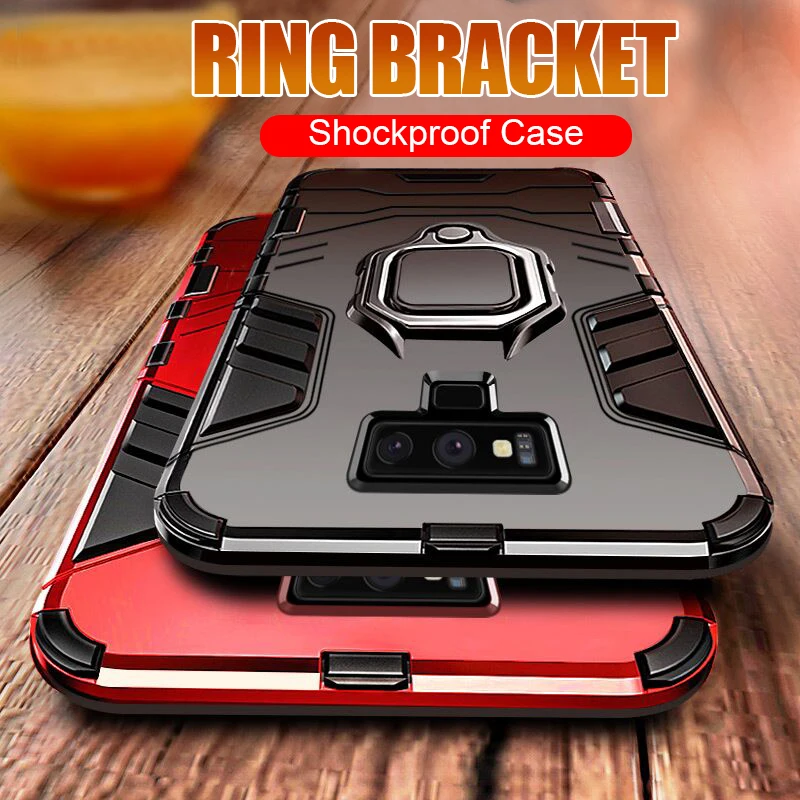 

Luxury Armor Metal Ring Case On The For Samsung Galaxy Note 9 S8 S9 S10 Plus Shockproof Case For S10e A7 2018 Phone Case Cover