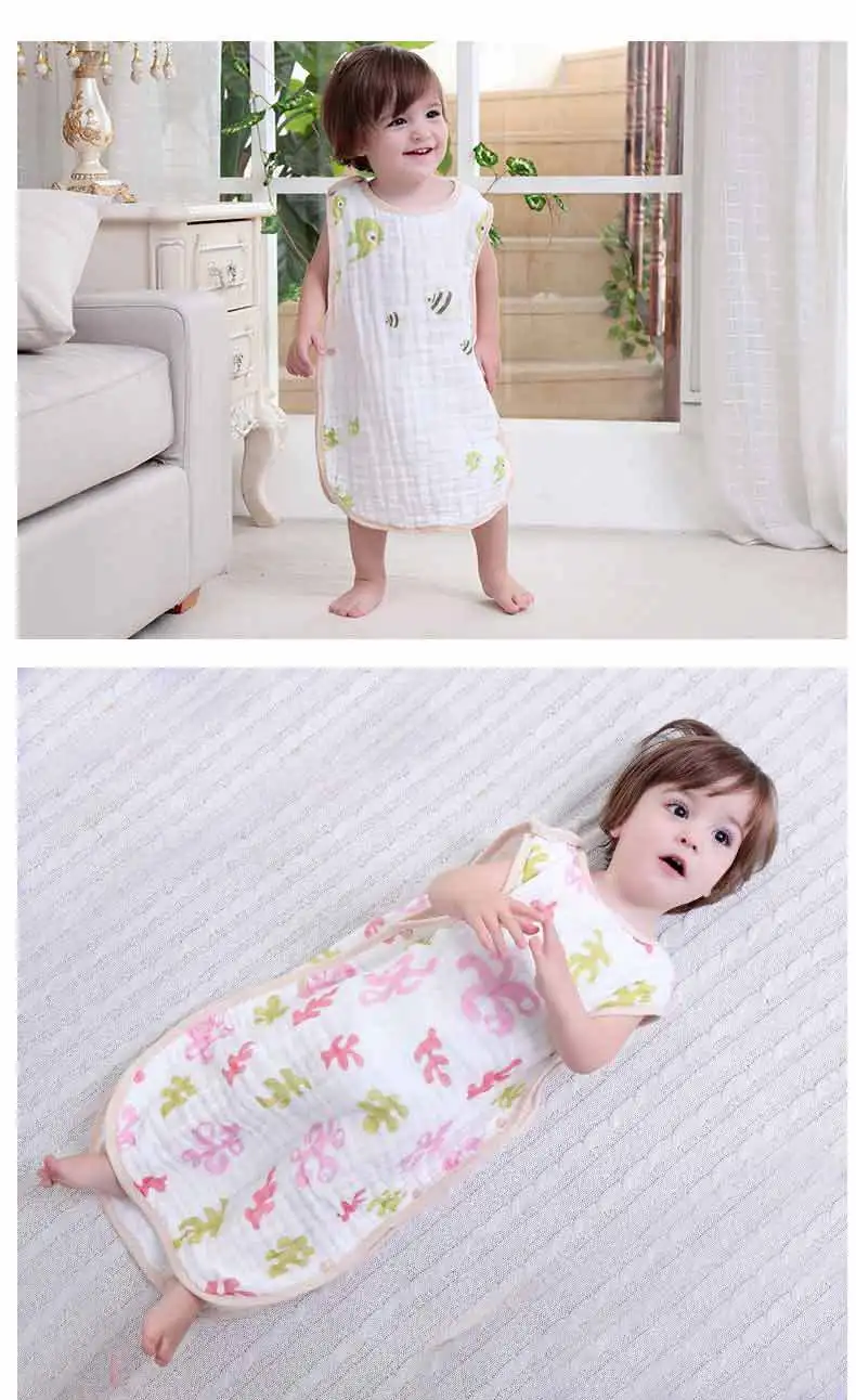 Детский спальный мешок, двухслойный спальный мешок, муслиновое одеяло, толстый мягкий жилет, хлопковый марлевый спальный мешок для новорожденных