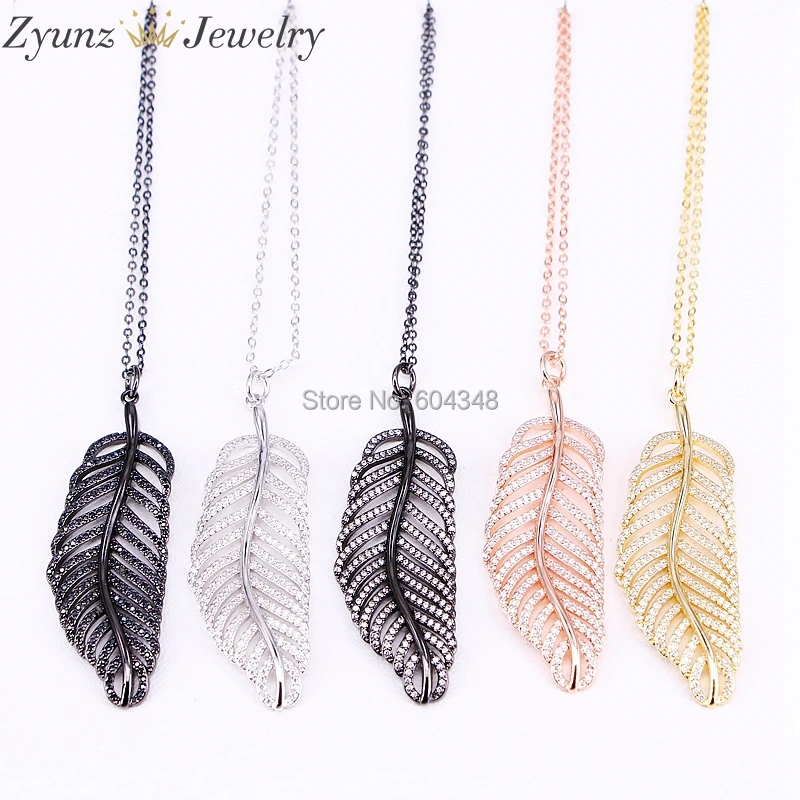 

5 Strands ZYZ294-8550 Hollow Big Leaf Chocker Necklace For Women Micro Pave CZ Brass Pendant Women Chain Jewelry