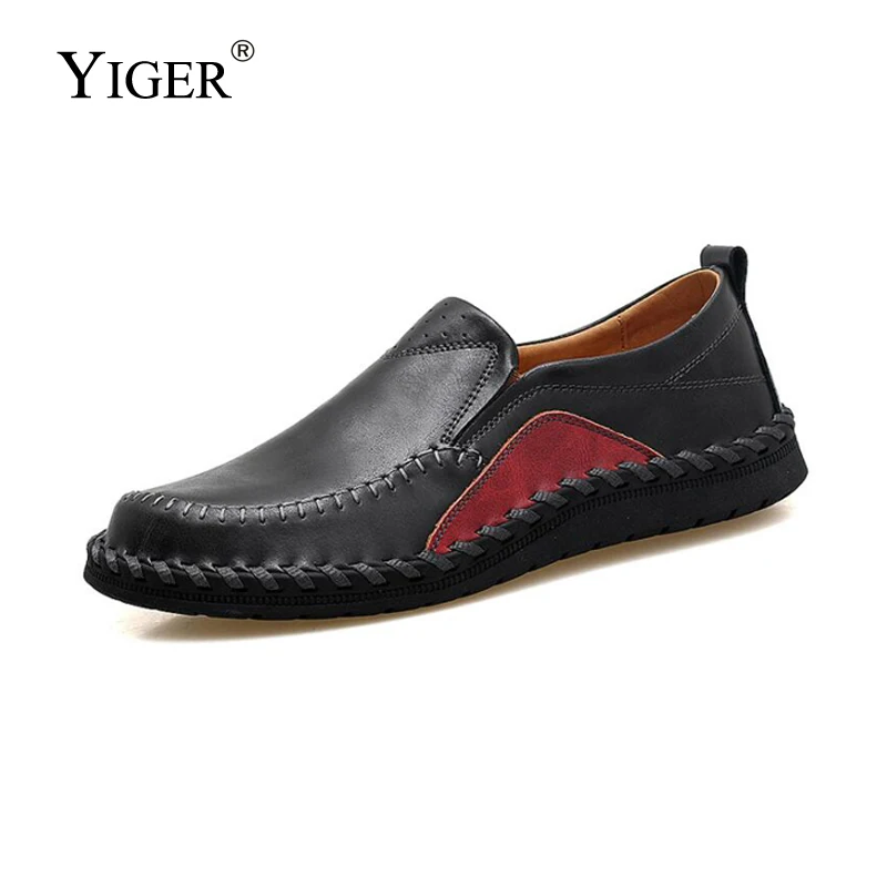 

YIGER New Man Loafers Driving Shoes Large Size Genuine Leather Sets foot shoes Men Peas shoes Fat wide shoes Black/Brown 0101