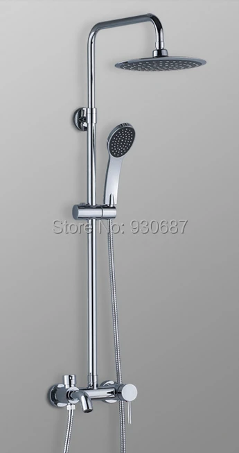 

Chrome Finish 8" Round Black Shower Head Single Handle Bath Shower Set Faucet