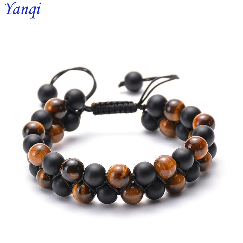 

Yanqi 8mm Natural Stone pulseira Double Rows Beads Charm men bracelets & bangles Buddha Prayer Yoga Jewelry Gift Mujer Pulseras